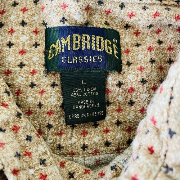 Cambridge Classics Shirt L Short Sleeves Linen Cotton Vintage Look Button Up - Picture 5 of 11